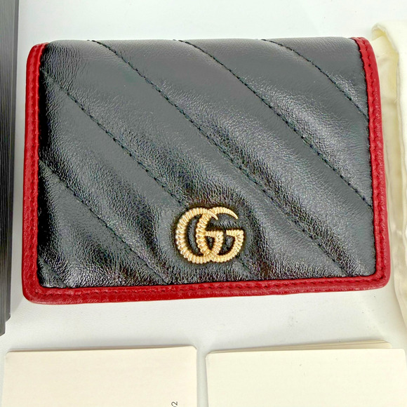 New GUCCI GG Marmont Diagonal Black and Red Leather Bifold Card Wallet W/ Box - Picture 4 of 15